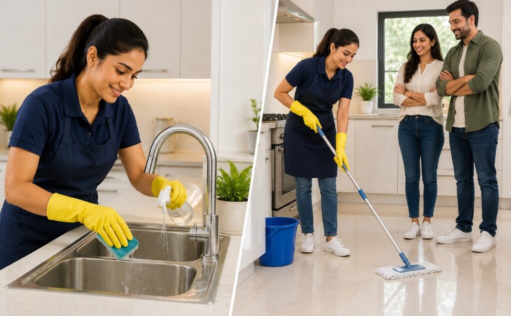 professional-residential-kitchen-cleaning-service-with-expert-cleaners-sanitizing-a-modern-kitchen-while-satisfied-homeowners-observe-the-spotless-results